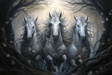 Majestic unicorns with shimmering silver horns - Generative AIの素材