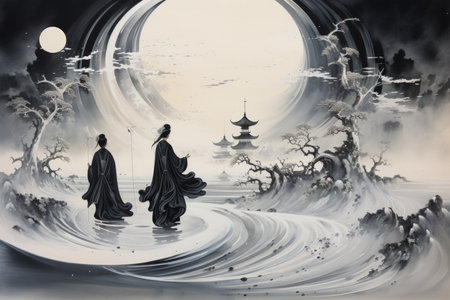 Illusory mirage phantoms, deceiving travelers with their tantalizing visions - Generative AIの素材
