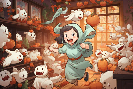 Playful and mischievous poltergeists causing havoc in old manor houses - Generative AIの素材