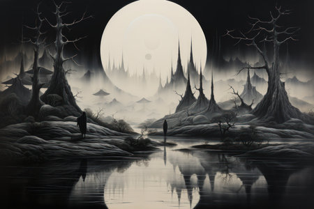 Illusory mirage phantoms, deceiving travelers with their tantalizing visions - Generative AIの素材