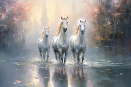 Majestic unicorns with shimmering silver horns - Generative AIの素材