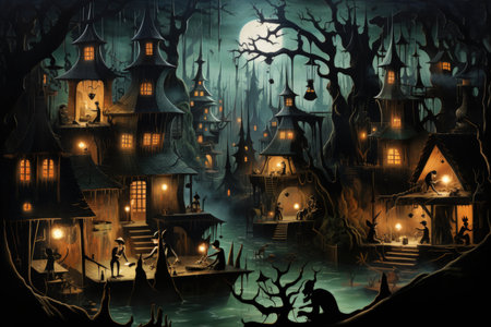 Mysterious witches brewing potions in hidden cottages - Generative AIの素材