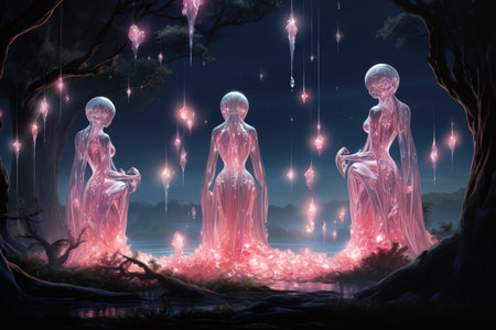Mysterious crystalline beings, made entirely of sparkling gemstones - Generative AIの素材