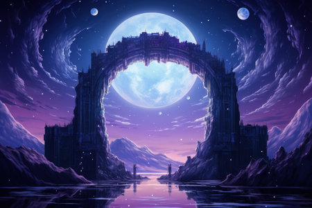 Mystical moonstone portals, bridging the gap between realms and dimensions - Generative AIの素材