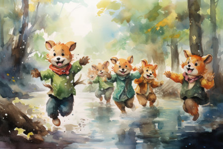 Playful forest sprites, leaving trails of laughter and mischief in their wake - Generative AIの素材