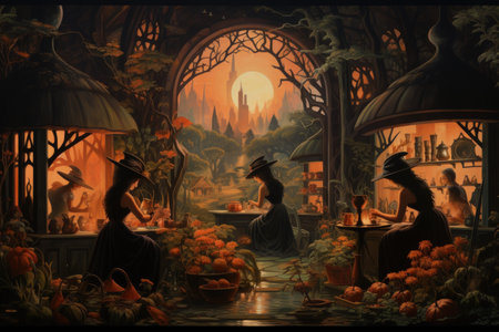 Mysterious witches brewing potions in hidden cottages - Generative AIの素材