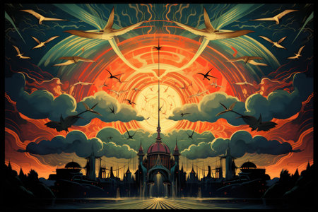 Majestic thunderbirds, summoning storms and wielding lightning as their weapon - Generative AIの素材