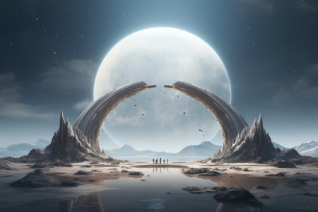 Mystical moonstone portals, bridging the gap between realms and dimensions - Generative AIの素材