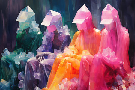 Mysterious crystalline beings, made entirely of sparkling gemstones - Generative AIの素材