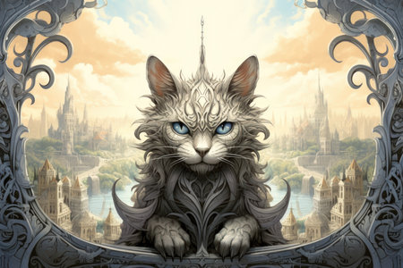 Ornate gothic gargoyles, perched atop ancient cathedrals, watching over the city below - Generative AIの素材