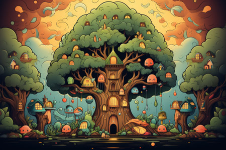 Lively talking trees providing shelter and wisdom - Generative AIの素材