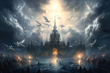 Majestic thunderbirds, summoning storms and wielding lightning as their weapon - Generative AIの素材
