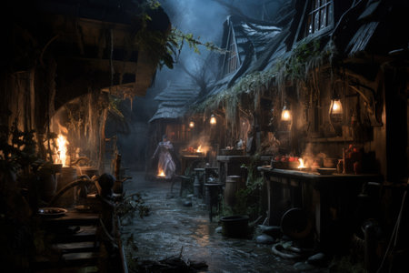 Mysterious witches brewing potions in hidden cottages - Generative AIの素材