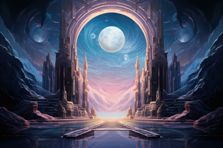 Mystical moonstone portals, bridging the gap between realms and dimensions - Generative AIの素材