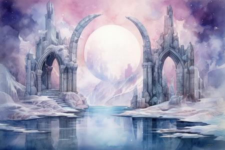 Mystical moonstone portals, bridging the gap between realms and dimensions - Generative AIの素材