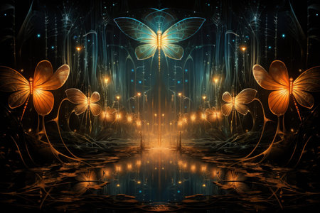 Luminescent fireflies, guiding lost souls through the depths of the night - Generative AIの素材