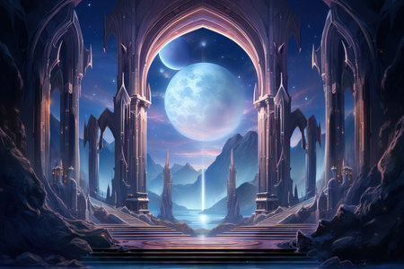 Mystical moonstone portals, bridging the gap between realms and dimensions - Generative AIの素材