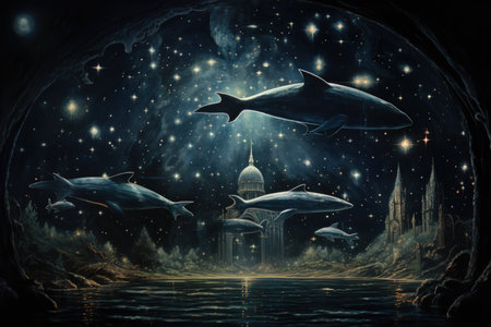 Luminous star whales, swimming among constellations in the vastness of space - Generative AIの素材