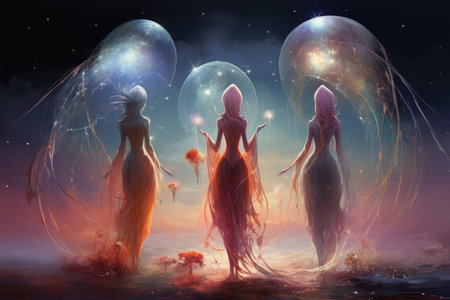 Mysterious crystalline beings, made entirely of sparkling gemstones - Generative AIの素材