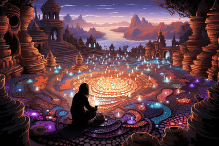 Mystic sand artists, creating intricate patterns and stories with their magical touch - Generative AIの素材