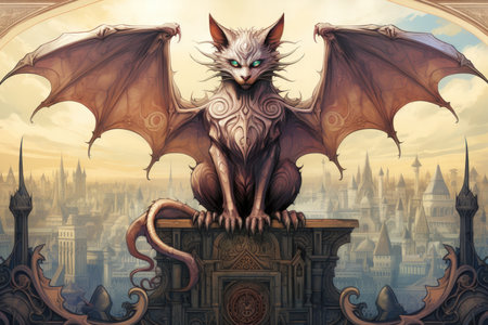 Ornate gothic gargoyles, perched atop ancient cathedrals, watching over the city below - Generative AIの素材