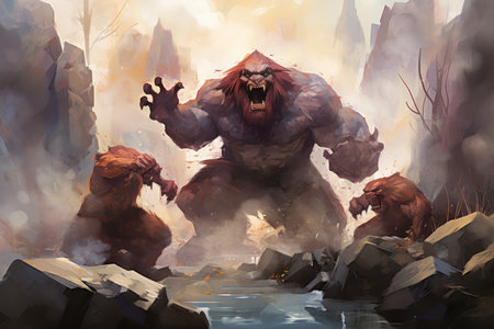 Massive trolls with boulders for fists - Generative AIの素材