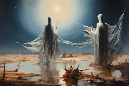 Illusory mirage phantoms, deceiving travelers with their tantalizing visions - Generative AIの素材