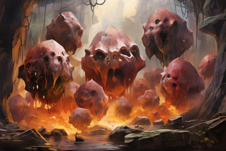 Massive trolls with boulders for fists - Generative AIの素材