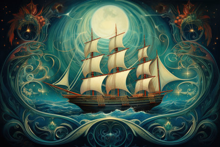 Mystical seafaring ships powered by enchanted winds - Generative AIの素材