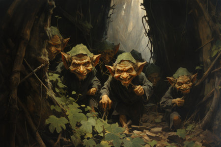 Mischievous goblins lurking in shadowy corners - Generative AIの素材