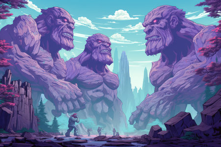 Massive trolls with boulders for fists - Generative AIの素材