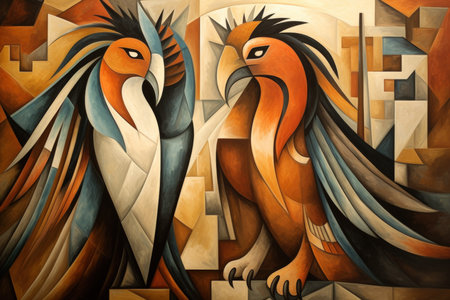 Loyal griffins, majestic creatures with the body of a lion and the wings of an eagle - Generative AIの素材