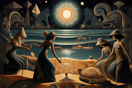 Mystic sand artists, creating intricate patterns and stories with their magical touch - Generative AIの素材