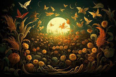 Lively harvest sprites, ensuring bountiful crops and prosperity for farmers - Generative AIの素材