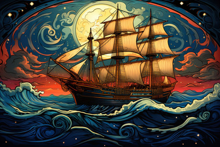 Mystical seafaring ships powered by enchanted winds - Generative AIの素材