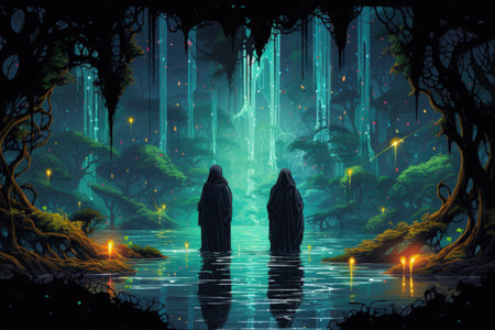 Illusory mirage phantoms, deceiving travelers with their tantalizing visions - Generative AIの素材