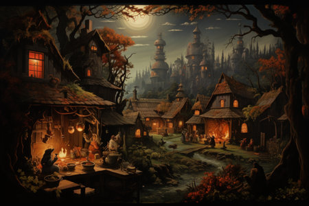 Mysterious witches brewing potions in hidden cottages - Generative AIの素材