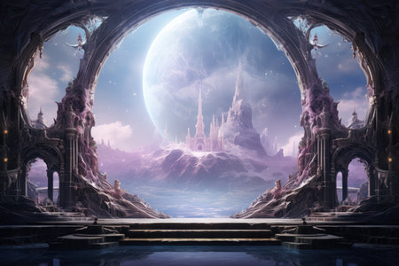 Mystical moonstone portals, bridging the gap between realms and dimensions - Generative AIの素材