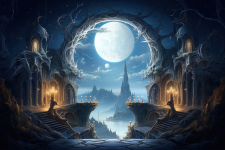 Mystical moonstone portals, bridging the gap between realms and dimensions - Generative AIの素材