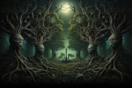 Lively talking trees providing shelter and wisdom - Generative AIの素材