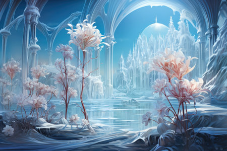 Graceful frost faeries, creating intricate ice sculptures in frozen landscapes - Generative AIの素材