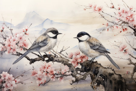 Enchanted songbirds, their melodies capable of healing and soothing troubled hearts - Generative AIの素材