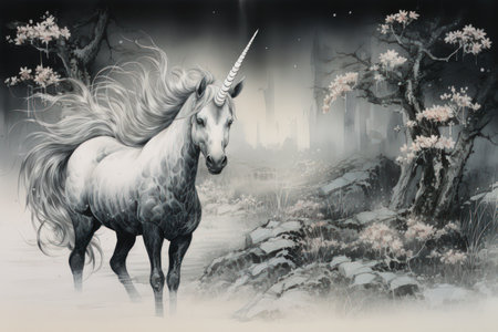 Majestic unicorns with shimmering silver horns - Generative AIの素材