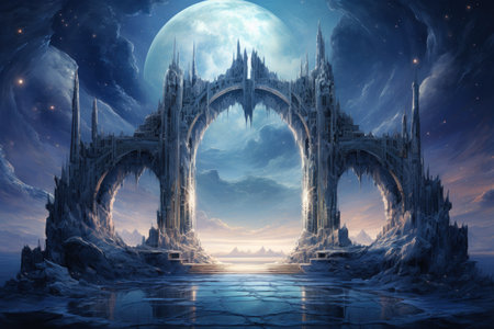 Mystical moonstone portals, bridging the gap between realms and dimensions - Generative AIの素材