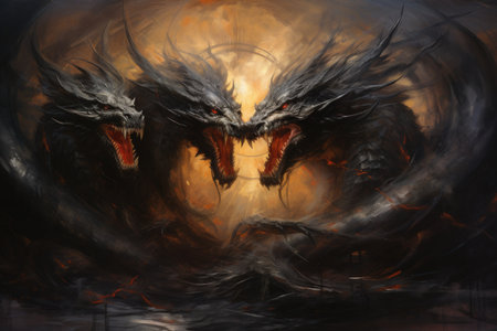 Ferocious shadow dragons, wreathed in darkness and possessing formidable power - Generative AIの素材