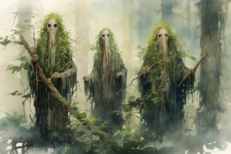 Ancient forest spirits, guarding the secrets of the woodland realms - Generative AIの素材