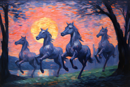 Elusive centaurs galloping through moonlit meadows - Generative AIの素材