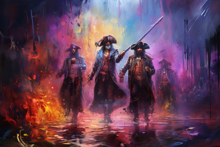 Daring pirate captains sailing enchanted seas - Generative AIの素材