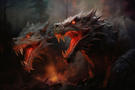 Fire-breathing drakes, smaller relatives of dragons, with fierce temperaments - Generative AIの素材