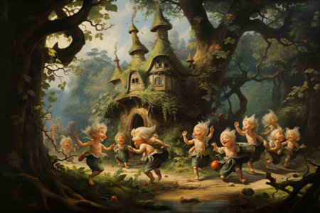 Playful forest sprites, leaving trails of laughter and mischief in their wake - Generative AIの素材